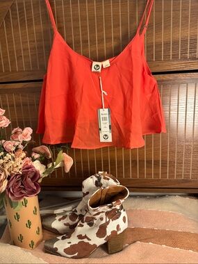 Lagaci Bright Coral Spaghetti Strap Camisole